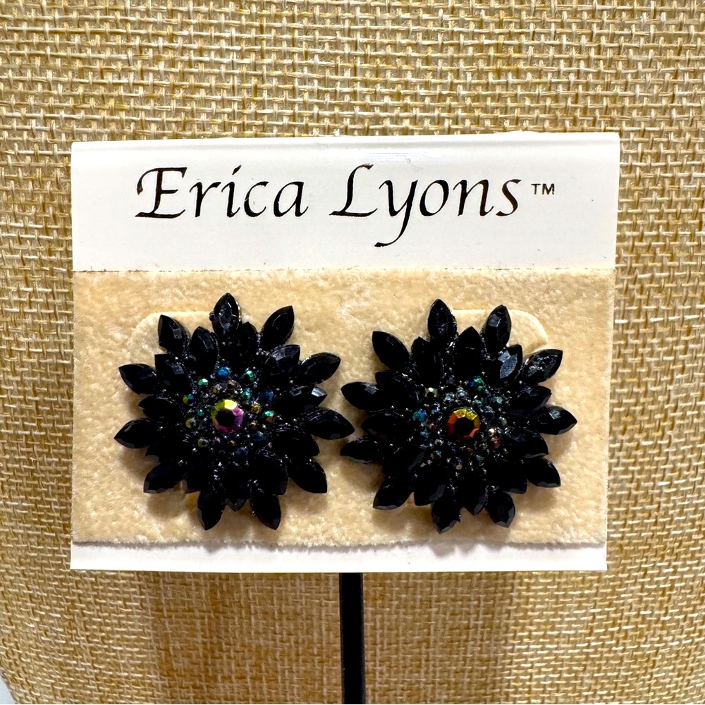 Erica Lyons Elegant Black And Silver Clip-On Earrings